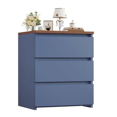 Image of FOTOSOK Nightstand with 3 Drawers, Bedside Table Night Stand for Bedroom with Cut-Out Handle, Sofa Side Table 3 Drawer Nightstand for Bedroom, 17.7W*15D*21.7H, Blue