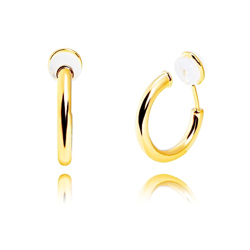 Yurielys Chunky Clip On Hoop Earrings For Women, 14K Real Gold Plated Non Pierced Tube Hoop, Fake Piercing Gold Hoop Earrings (Gold) #TOP3