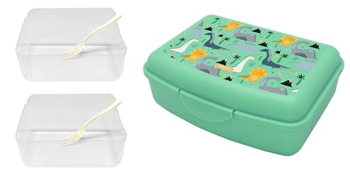 Nerthus Fih 1293 Fiambrera Infantil Dinosaurios Caja De Almuerzo Ligera Y Fácil De Limpiar Con 2 Divisores Y Tenedor
