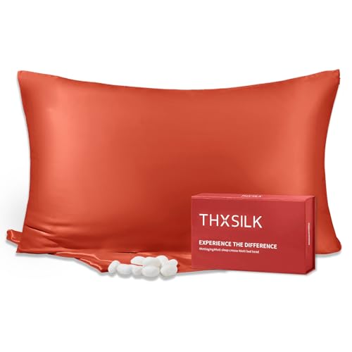 Image of THXSILK Silk Pillowcase for Hair and Skin, 100% Mulberry Silk Bed Pillowcase 25 Momme, Mulberry Silk Soft Breathable Silk Pillow Case with Hidden Zipper, King Size Pillow Case(Brick Red)