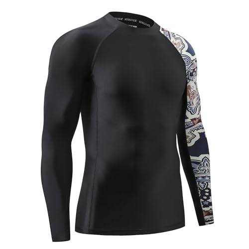 Image of HUGE SPORTS Men's Rash Guard Long Sleeves UPF 50+ UV Sun Protection Quick Drying Splice Compression Swim Shirts