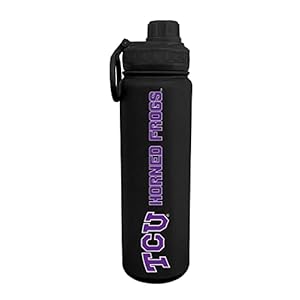 Campus Colors NCAA Stainless Steel Water Bottle – Twist on cap – 24 oz – Carry Clip – Keeps Your Drinks Hot or Cold for Hours (TCU Horned Frogs – Black)