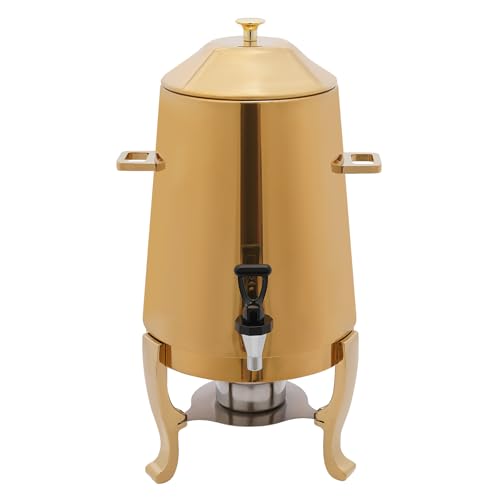 FXEIPOL Hot Beverage Dispenser 3.4 Gallon Electric or Solid Alcohol 2 Heating Methods Stainless Steel Gold Coffee Urn Hot Drinks Dispenser with Lid for Hotels, Canteens, Restaurants