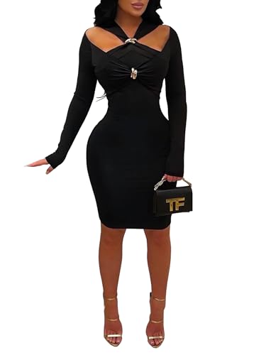 Image of Figdaw Sparkling Rhinestone Bodycon Dress for Women Special Occasions,Night Out