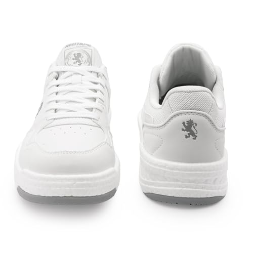 Image of Red Tape Men's Sneakers White Black Pu Mesh Round Toe Lace-Up