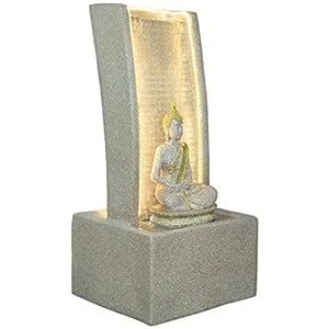 Zen Buddha Water Fountain with LED Light, Indoor Outdoor Meditation Decor, Stone-Look Resin-image-26