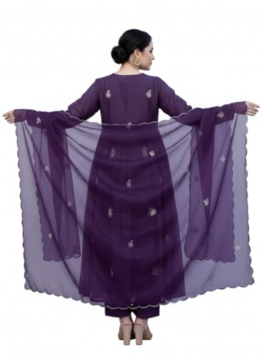 Image of Nermosa Women Embroidery Solid Anarkali Kurta and Pant Set with Dupatta