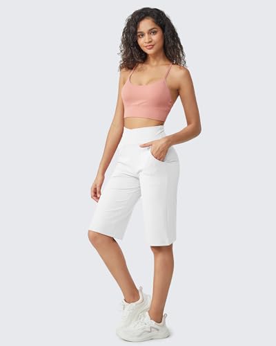 Image of G4Free Capri Pants for Women 14 inch Knee Length Wide Leg Yoga Capris Dressy Casual Summer Crop Pants with Pockets
