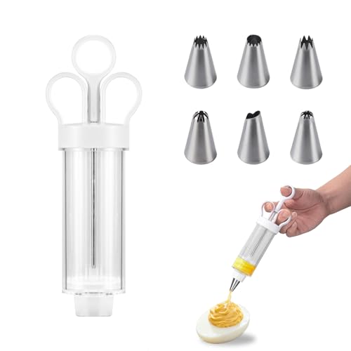 Deviled Egg Injector Piping Tool Deviled Egg Filler Tool with Piping Tip for Even and Precise Filling with Comfortable Grip Handle Plastic Clear Injector and Twist-on Nozzle Ideal for Parties