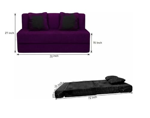 Image of PUM PUM 2-Seater Sofa Cum Bed | EPE Foam Foldable Couch with Velvet Fabric & Washable Cover | Convertible Sofa Bed for Home, Living Room & Office Guests | 3 x 6 Ft (Purple)