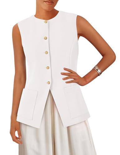 PRETTYGARDEN Blazer Vest Tops for Women Sleeveless Button Down Business