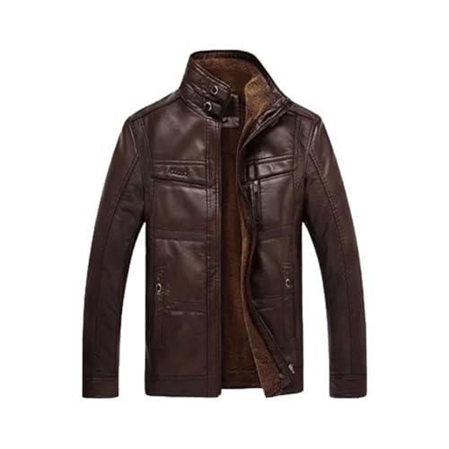 Veste de moto homme col montant en cuir synthétique café foncé XL robust
