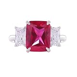 Anillo de compromiso, anillo de boda, rectangular, bonito regalo para mujer, M 1/2, Oro blanco de 14 quilates, Rubí creado en laboratorio