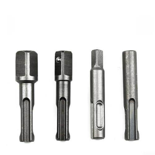 Image of 4pcs For SDS Plus to Hex Socket Adapter Set, Chrome Vanadium Steel Drill Bit Converter with 60mm Extension Shank for Hammer Drills, Abrasion Resistant Electric Tool