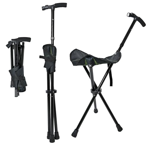 Bastón con asiento 90-100CM plegable, silla ligera para adultos con capacidad de 100kg, altura ajustable, asiento móvil 2-en-1