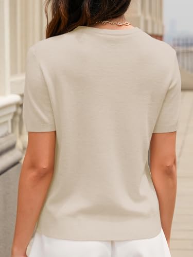 Image of DAIMIDY Women's Short Sleeve Sweaters Lightweight Summer Sweater Casual Knit Pullover Tops
