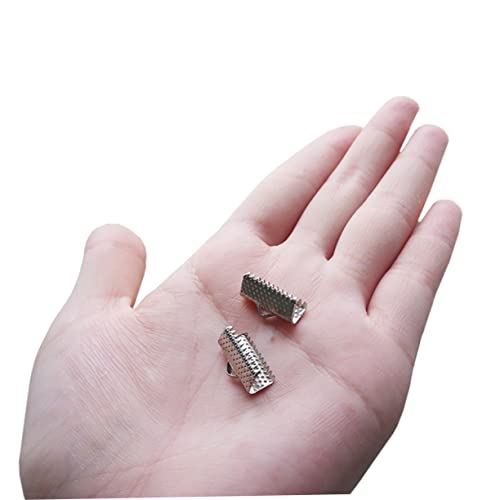 AUTSUPPL Crimp Beads for Jewelry Making 100pcs Plated Ribbon Ends Metal Fastener Clasps Textured Crimp End Clamps Buckles Zipper Clips Ideal for DIY Jewelry Projects