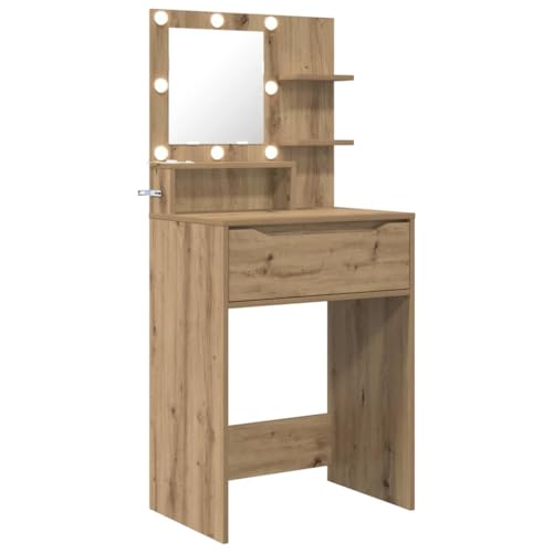 Mhdvray Tocador de roble Artisan, 60 x 39,5 x 135 cm, con espejo LED Hollywood y solución de almacenamiento compacta para dormitorio, pasillo y dormitorio juvenil