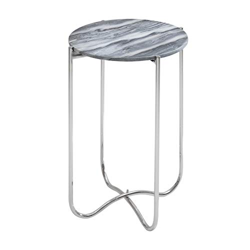 invicta INTERIOR Handgearbeiteter Beistelltisch Noble II 38cm grau abnehmbare Marmor-Platte Tisch Wohnzimmertisch