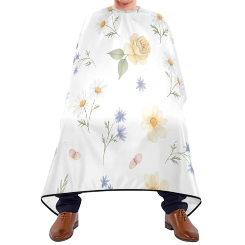 Capa para cortar cabello impermeable con estampado floral amarilla, profesional para barbero con cierre ajustable de broche miniatura 1