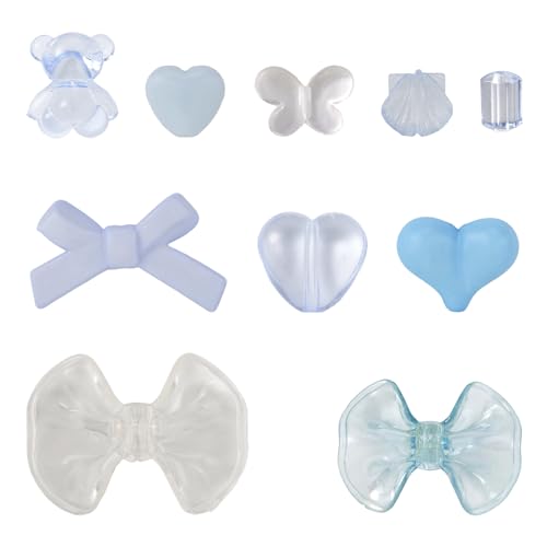 PH PandaHall Pandahall 100g Acrylic Beads Assorted Bows Flower Butterfly Heart Star Bear Round Loose Spacer Beads Charms for Bracelet Necklace Jewelry Making Light Sky Blue - Image 2