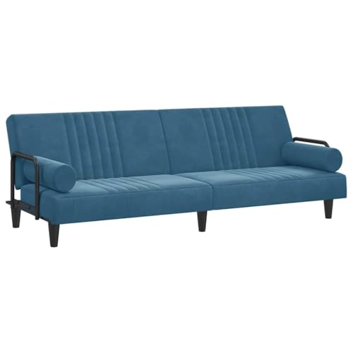 vidaXL Schlafsofa mit Armlehnen, Sofa mit verstellbaren Rückenlehnen, Couch für Wohnzimmer, Schlafcouch Bettsofa Sofabett, Blau Samt