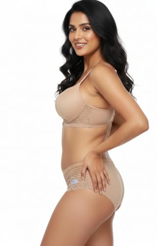 Image of Everyday Comfort Lace Lingerie Set - Padded Plunge Bra with Delicate Lace Wings & Soft Stretch Panty