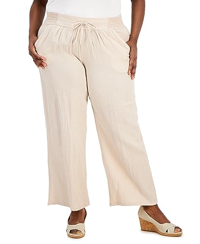 JM Collection Plus Size Gauze Drawstring Pants Sugar Sand 3X