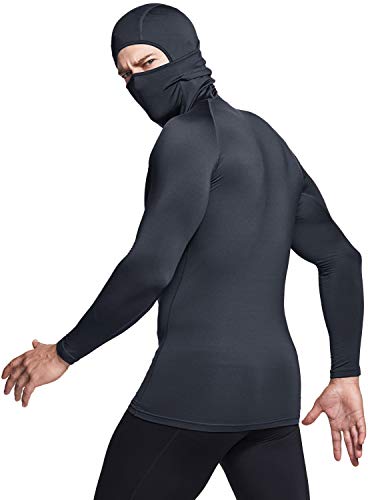 TSLA Men\'s Thermal Compression Shirts Hoodie with Mask, Long Sleeve Winter Sports Base Layer Top, Active Running Shirt, Heatlock Hoodie(yuh58) - Charcoal, XXX-Large