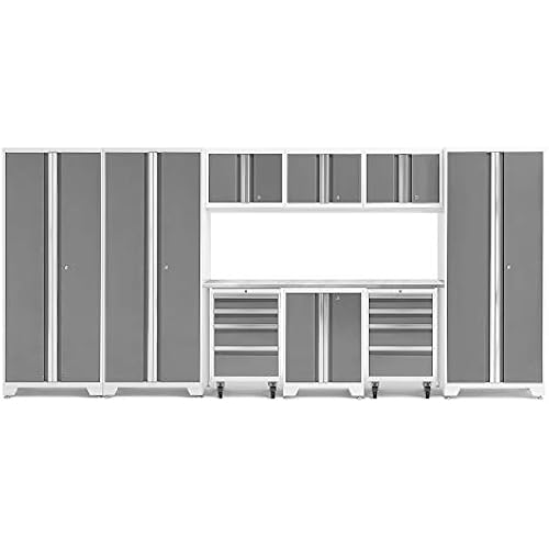 NewAge Products White Bold Series 10PC Garage Cabinetry Set · 24-Gauge Steel · Fully Welded · 162" W x 18" D x 76.75" H, 56977