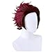 Aqnhec Tanjiro Cosplay Wig with Earrings Marking Black Red Anime Wig with Cap Short Layered Brown Costume Wig for Cosplay Show,Halloween Costume Party,Theme Party