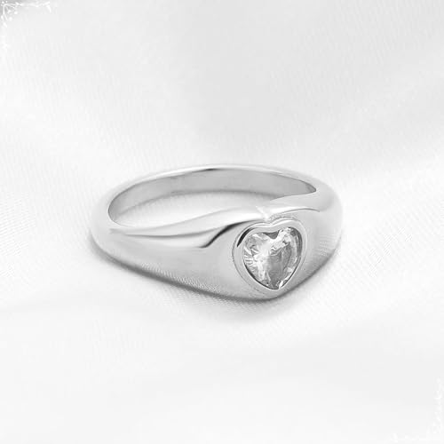 Wycian Bague Style, Bague Zirconium Argent Acier Inoxydable Taille 51.5 8mm Coeur avec Zircone Cubique Gravure pour Graduation – vue 4