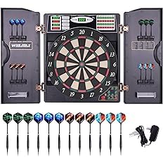 WIN.MAX Electronic Dart Board LED Electric Digital Dart Boards for Adults with Cabinet with 12 Soft Tip Dartboard Set