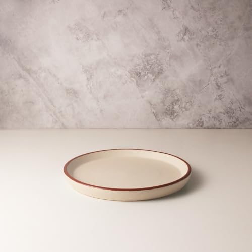 Image of Ceramic Qaurter Plates, 2 Pcs | Dessert Plate | Side Plate with Rim | Microwave, Oven Dishwasher Safe | Stoneware Set of 2 Quarter Plates | (Vanilla Biscuit, Side Plate)