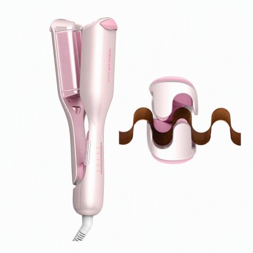 Image of SHEGLAM Pink Beach Wave Hair Waver 0.75 inch - Lightweight Dual Voltage Crimper for Women, Smart Timer Double Barrel Tool with Adjustable Temps & Anti-Scald for Mermaid Waves on Short Hair