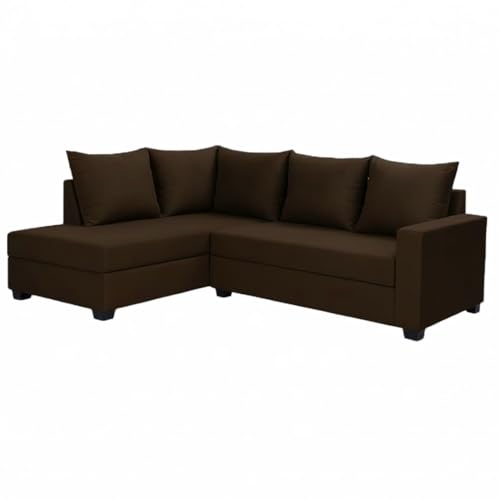Image of FURNY Gloria 4 Seater Fabric LHS L Shape Sofa Set (Dark Brown) Premium Velvet Finish | Durable Comfort | Ideal for Living Room