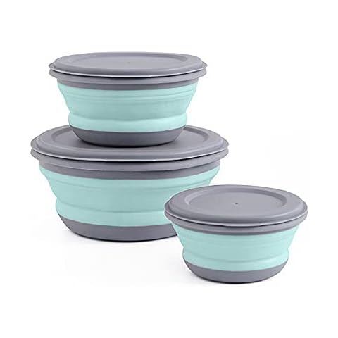 3PCs Collapsible Bowl Sets Portable Silicone Bowl Collapsible Washing Up Bowl Multipurpose Folding Bowl Ideal for School, Office, Camping, BBQ, Hiking,Outdoor Activities, Green Cover