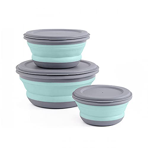 3Pcs Ensembles de Bols Pliables Ensembles Silicone Pliant Lunch Box Ensembles Camping Pliant Box Saladier Bols Idéal pour l'école, Camping, BBQ, Randonnée Pédestre, Activités de Plein Air (Vert) Cover