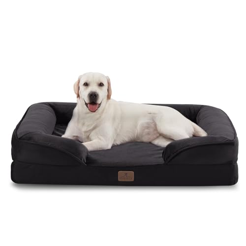 Image of Bedfolks Orthopedic Dog Bed XL, Waterproof Dog Sofa Bed for Extra Large Dogs, Egg Foam Pet Couch Bed with Removable Washable Cover and Nonslip Bottom, Black