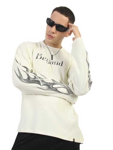 Maniac Mens Beyond Printed Round Neck Full Sleeve Cream & Black - Image 2