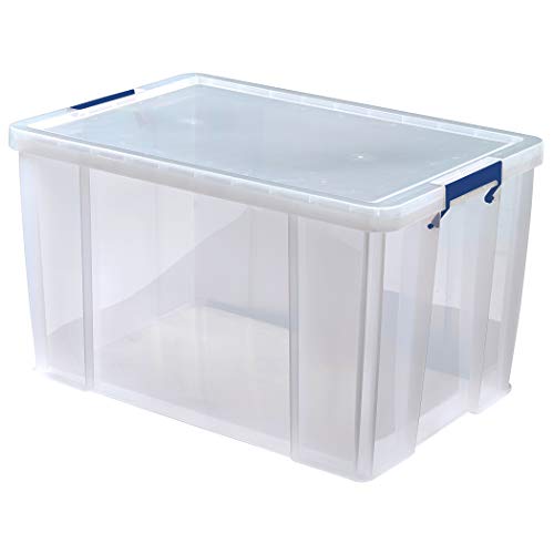BANKERS BOX ProStore   Cajas de almacenamiento de plástico con tapa (85 L, apilables, superfuertes, 37,5 x 58 x 38,5 cm), fabricadas en el Reino Unido, transparentes