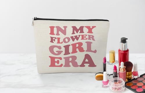 EXUQO In My Flower Girl Era Makeup Bag,Junior Bridesmaid Gifts,Pink Bridal Party Cosmetic Bag,Wedding Souvenir Gift,Zipper Pouch Bag Travel Bag3