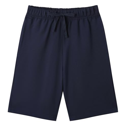 Image of WinZero Kids School Shorts Boys Girls Cotton Breathable Adjustable Waist Sports Shorts for School PE Children Clothes Age 8-9 Years Navy-Blue