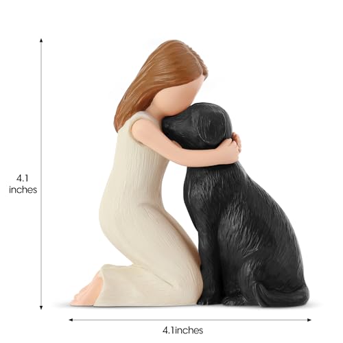 Carracci Love My Black Dog Figuren Statuen, Mädchen Schwarzer Hund Engel Freundschaft Gedenkgeschenke für Hundemama, handgefertigte und handbemalte Figuren für Hundeliebhaber