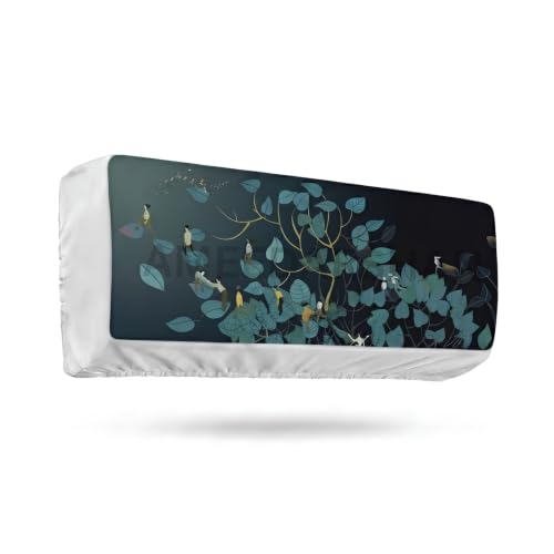 Image of Polyester Printed Air Conditioning Dust Cover Folding Designer Ac Cover For Indoor Split Ac 1.5 Ton (97X 31X 21 Cm ) (Green Pan)