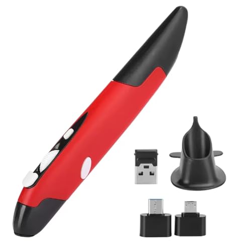 Uxsjakjsd Ratón Ergonómico Tipo Bolígrafo, USB, Inalámbrico, 2,4 G, Vertical, Innovador, Color Rojo.
