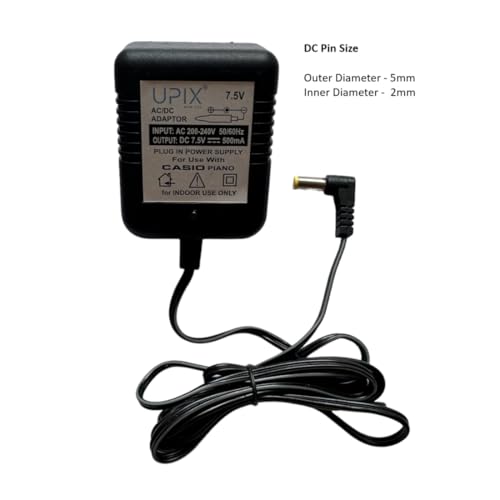 Image of Upix 7.5V 500mA Transformer Power Adapter (with DC Pin), Power Supply AC Input 100-240 V for Music Keyboard, Piano (Works with Casio Keyboard)
