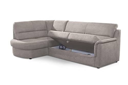 Cavadore Ecksofa Paris mit Federkern / Kleines L-Sofa mit Vorziehsitz, Bettkasten und Ottomane / 243 x 87 x 155 / Hellgrau