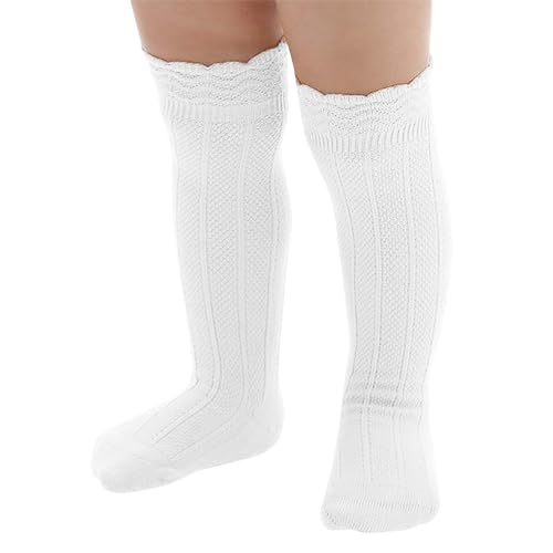 Image of Zando Baby Knee High Socks Toddler Stockings Girls Long Ruffle Socks 0-4T | Soft Cotton Seamless Stockings for Newborn Infant Girls, Stretchy Cute Ruffle Cuff, Durable for Everyday Church Dress Wear