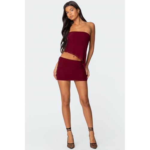 Image of Goafuliy Two Piece Skirt Set for Women Summer Asymmetrical Mesh Strapless Tube Tops Mini Skirt Set Going Out Outfits